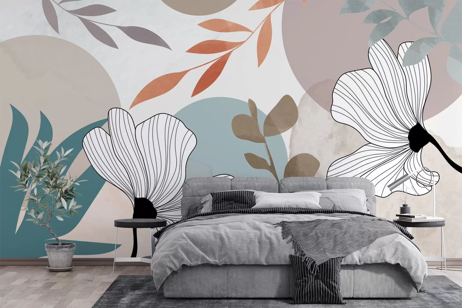 murales de pared Abstracción con flores y plantas w02954