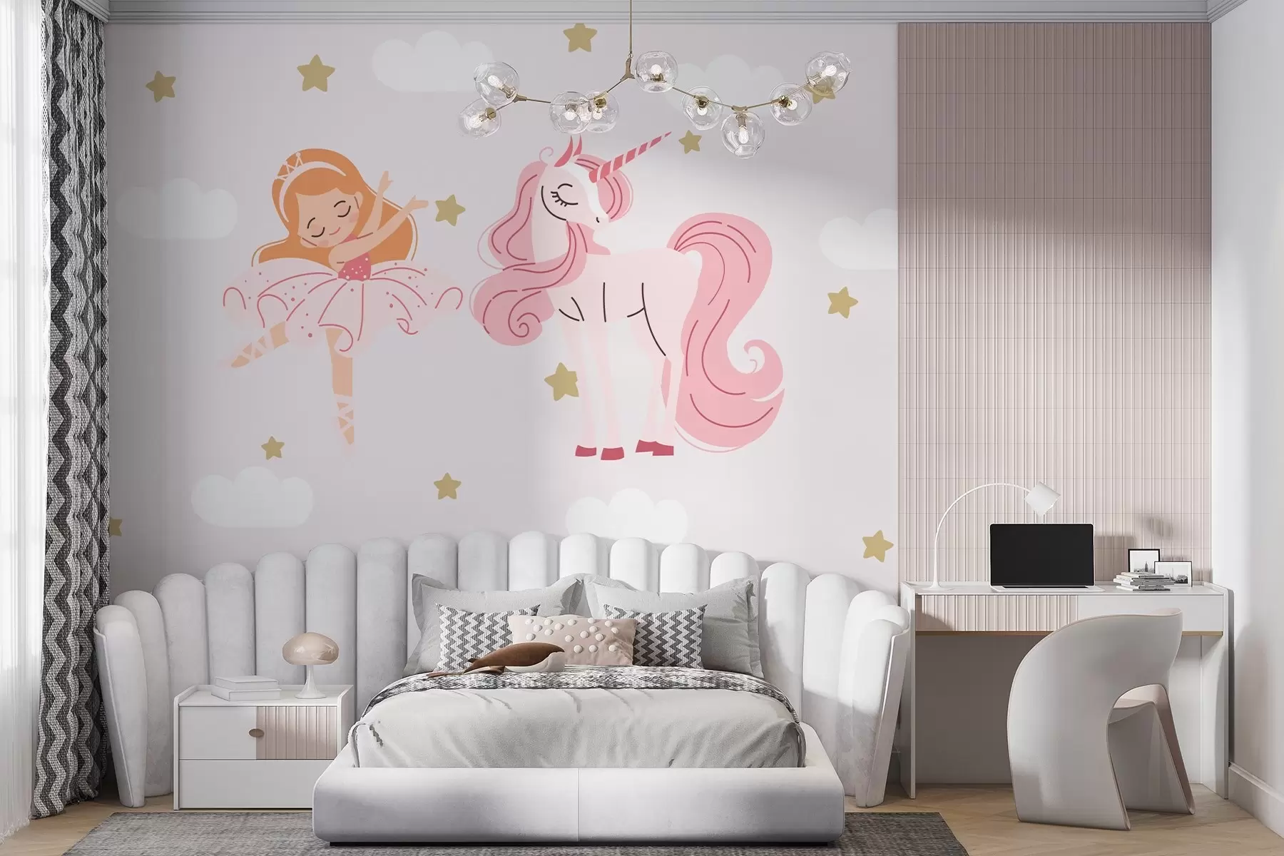 murales de pared Niña bailarina y unicornio w02966