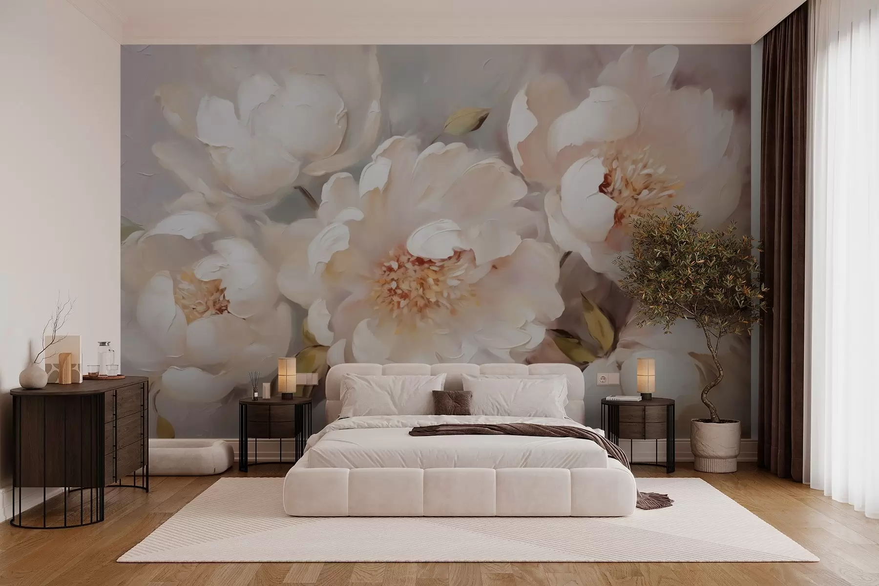 murales de pared Peonías imitación de trazos de pintura w02947