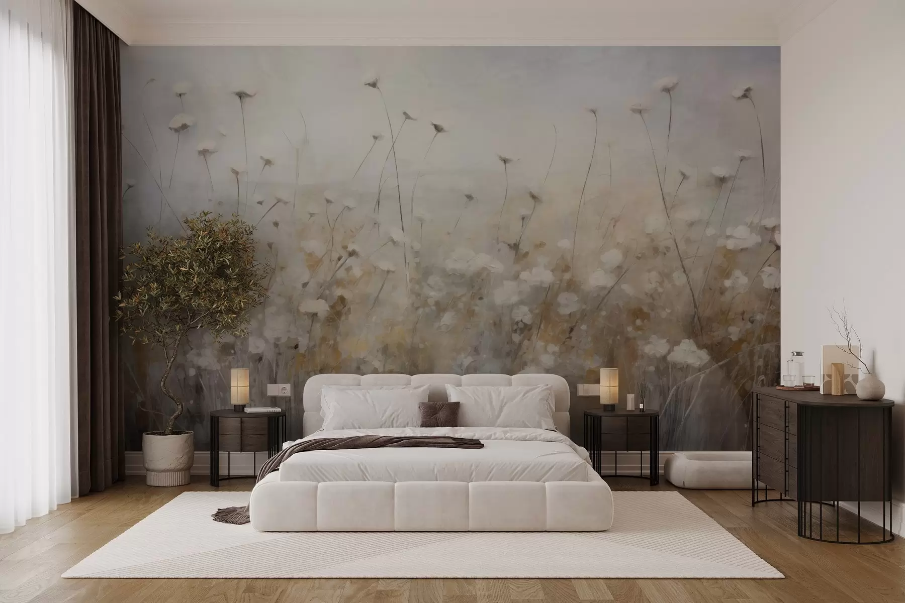 murales de pared Muro de hormigón con flores en estilo grunge w02972