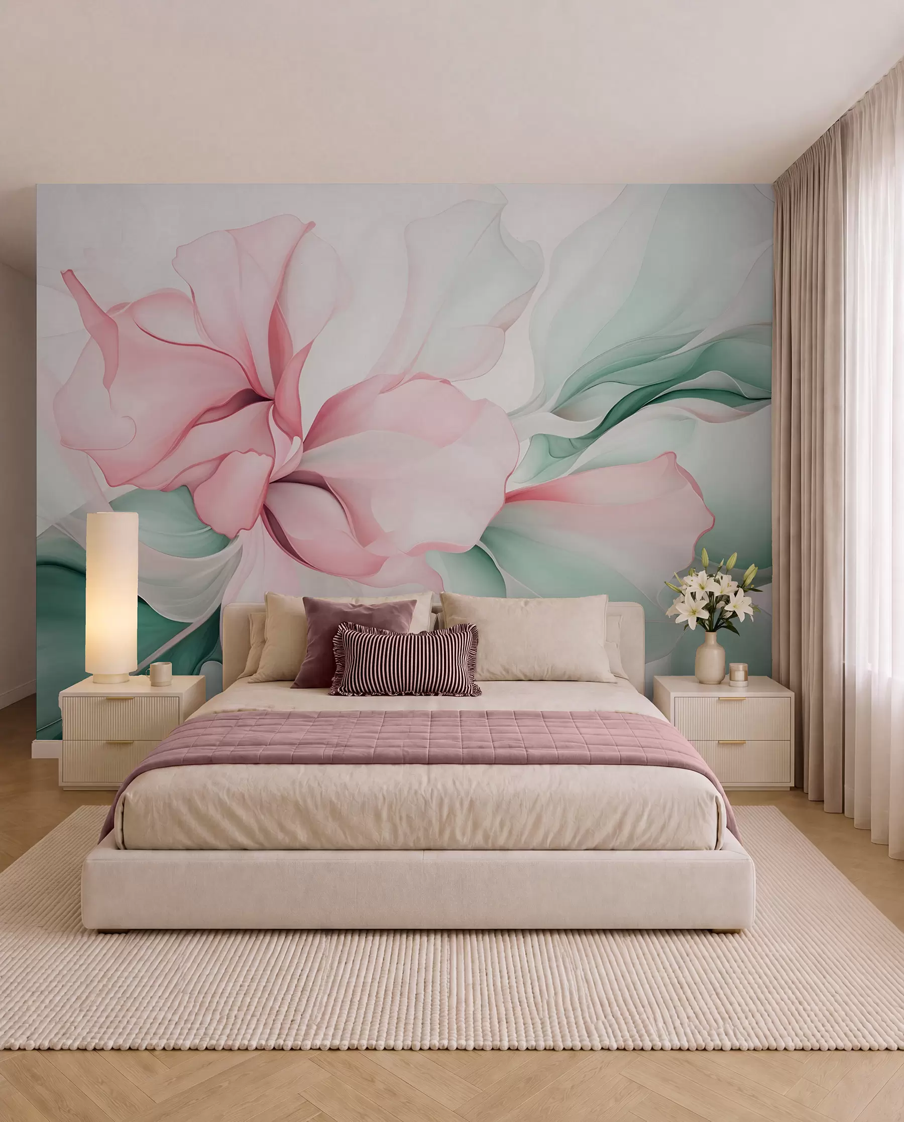 murales de pared Pétalos rosa y salvia w08701v1