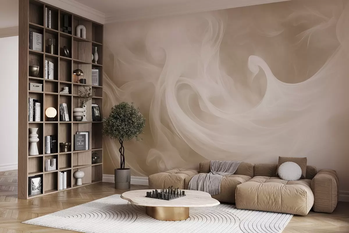 murales de pared Abstracción de humo en tonos beige w08708v1