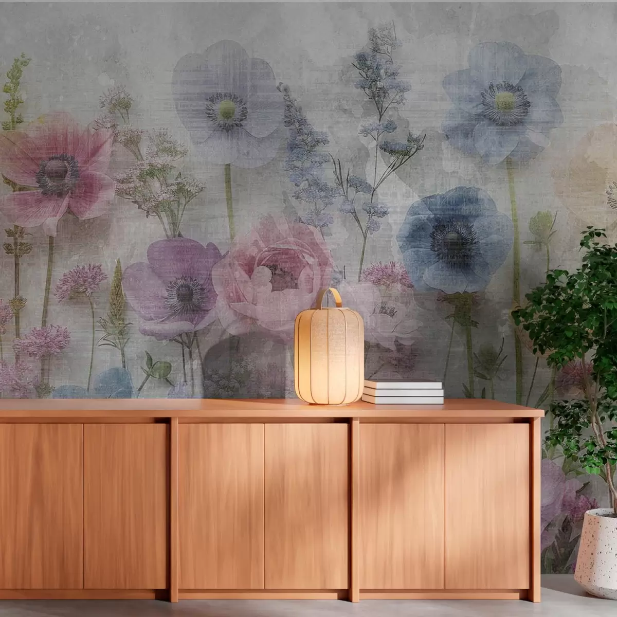 murales de pared Flores altas de acuarela sobre fondo envejecido w08727
