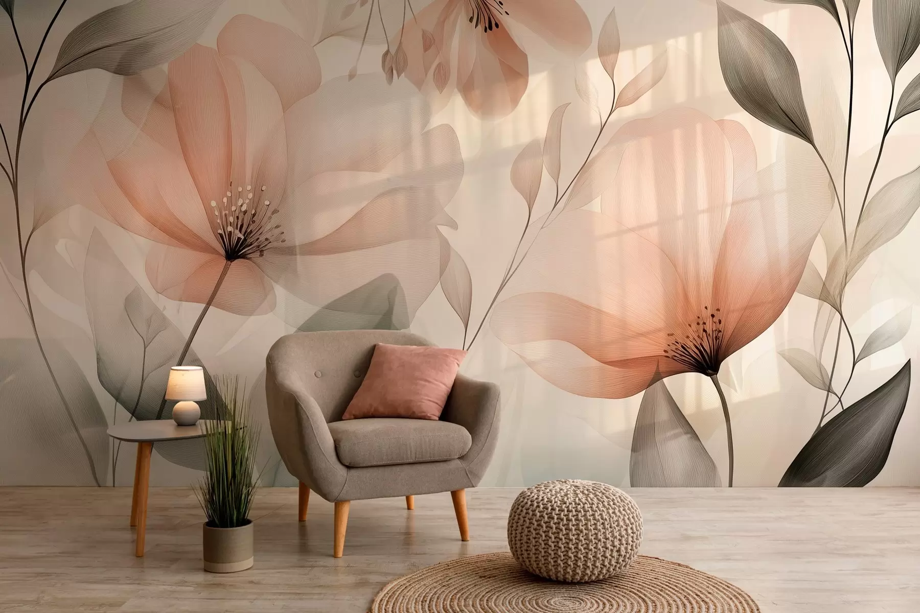 murales de pared delicadas flores aéreas en cálidos tonos terrosos w03010