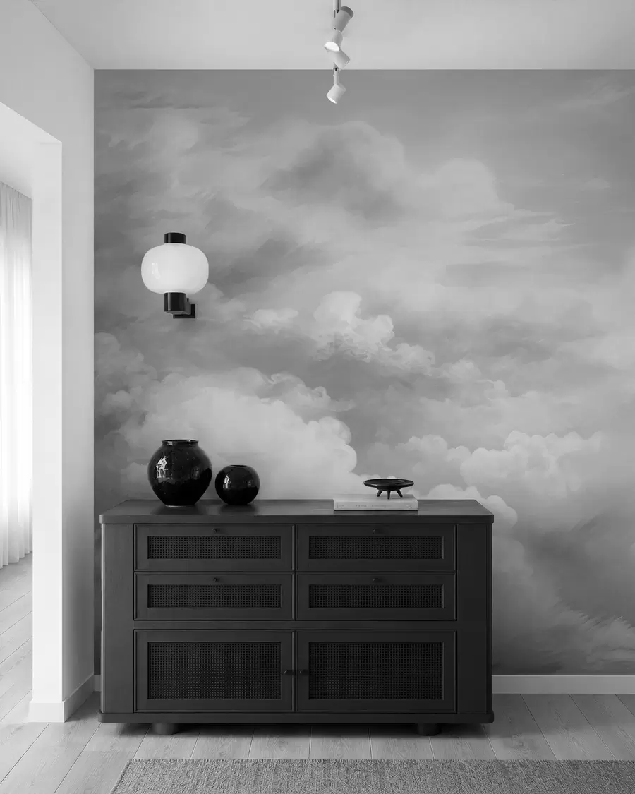 murales de pared nubes luminosas en tonos grises w03047v1
