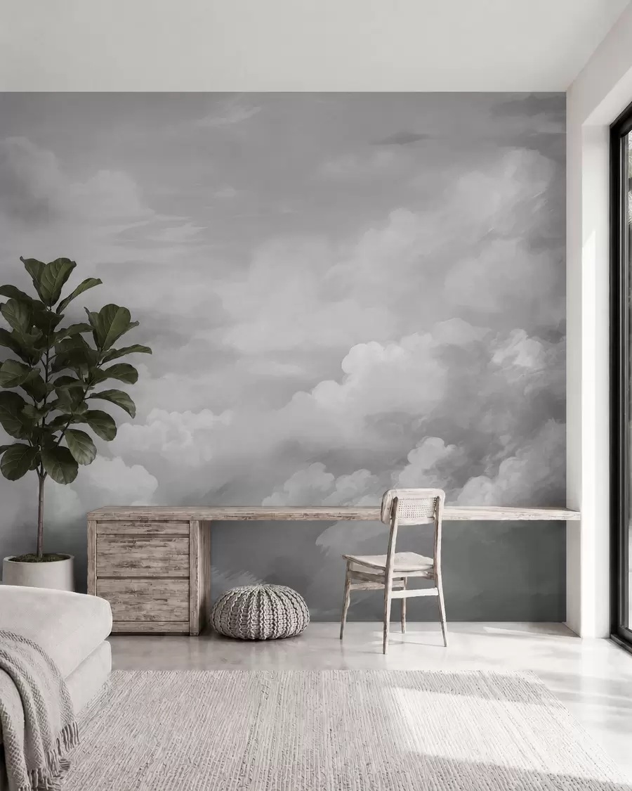 murales de pared nubes luminosas en tonos grises w03047v1