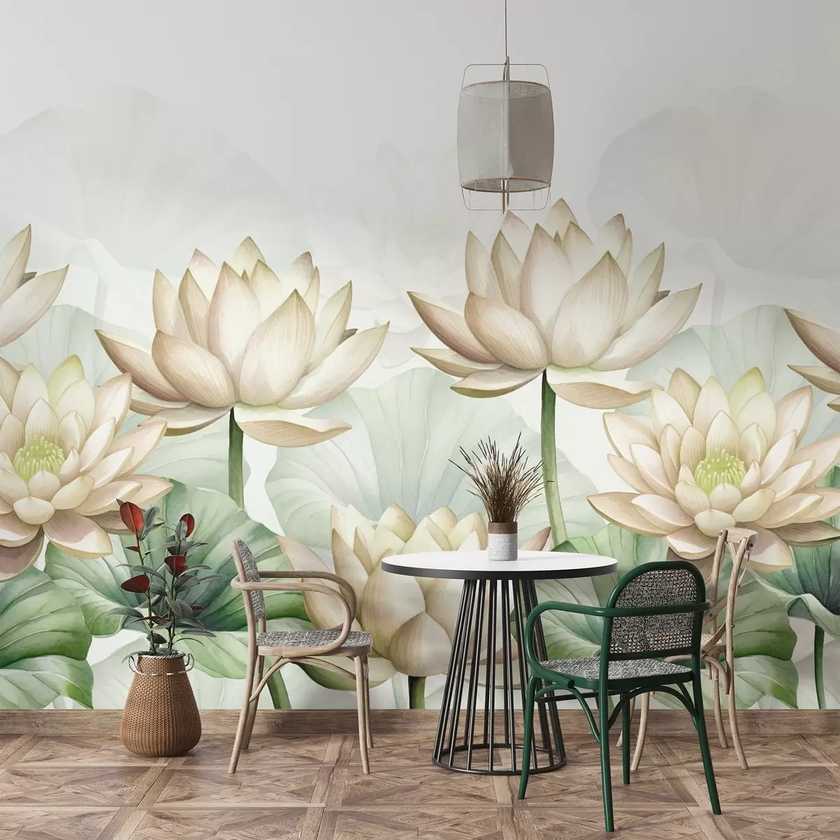 murales de pared Lotos grandes y hojas w03107