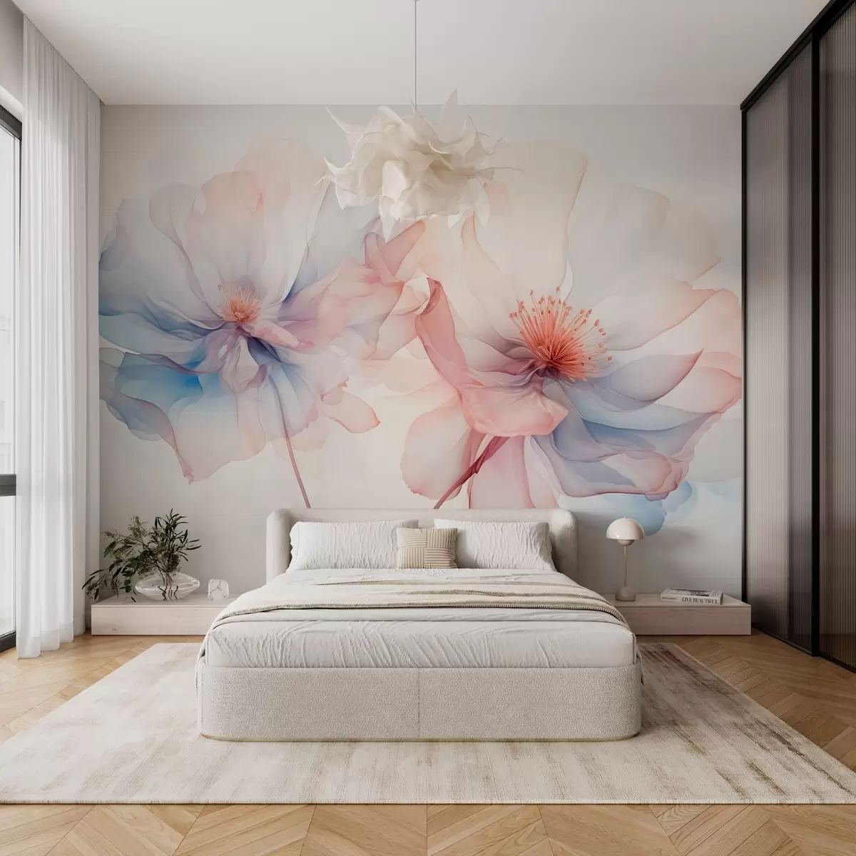 murales de pared Dos flores imitación acuarela w03071