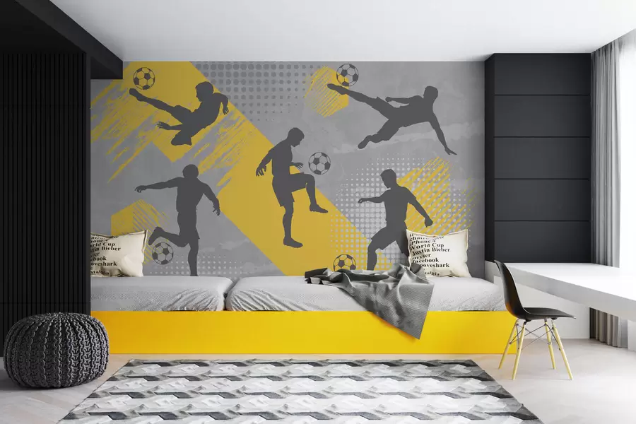 murales de pared Siluetas de jugadores de fútbol sobre fondo abstracto w03001