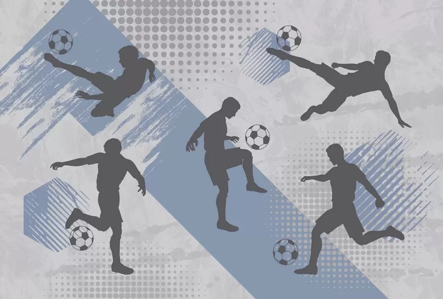 murales de pared Siluetas de jugadores de fútbol sobre fondo abstracto w03001v1