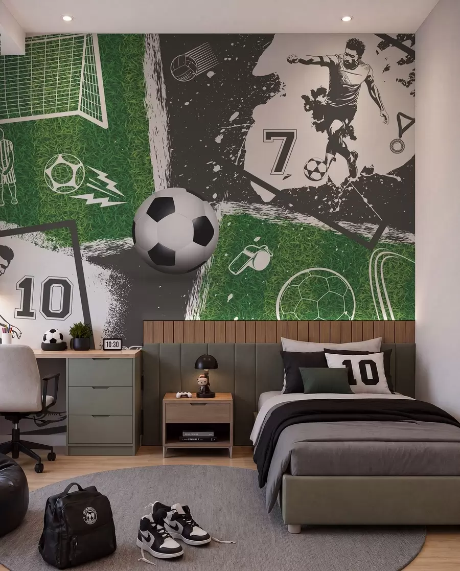 murales de pared Jugadores de fútbol, balón y campo w03121