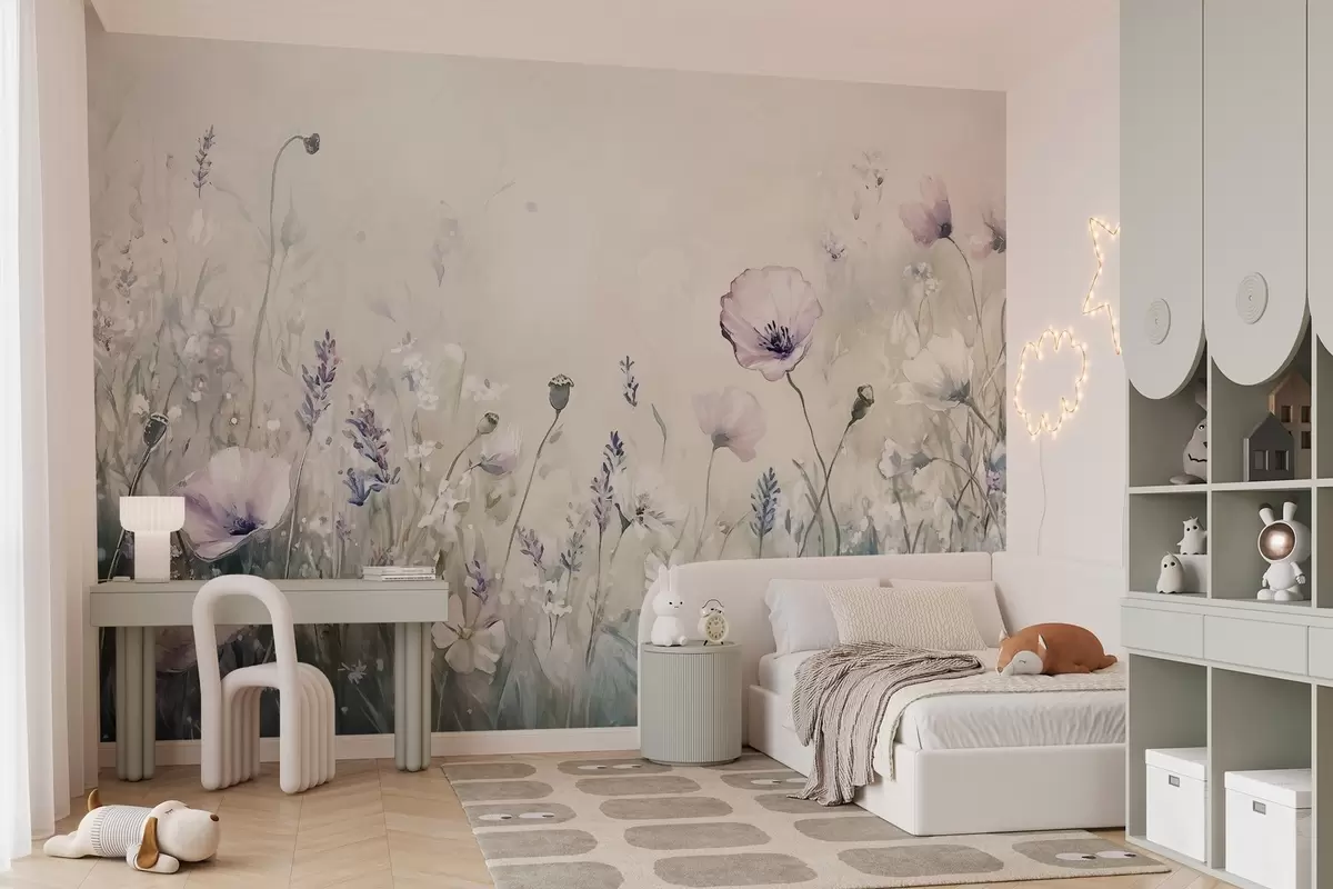 murales de pared delicadas flores silvestres aéreas en la técnica pictórica w03113