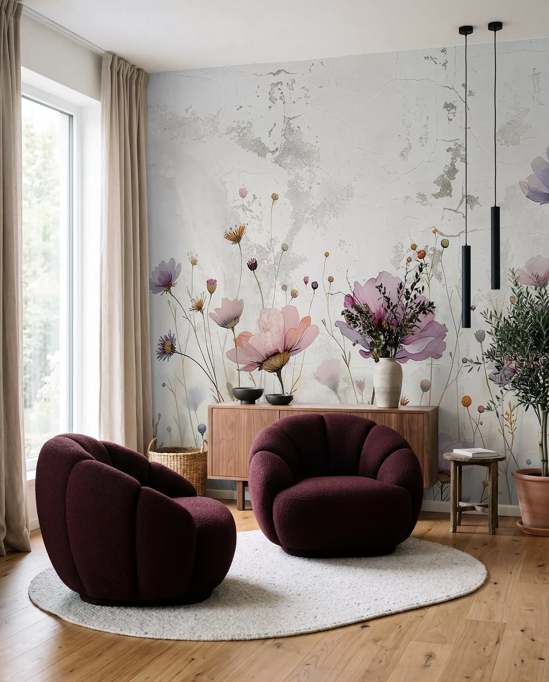 murales de pared Flores de acuarela en estilo grunge w03192