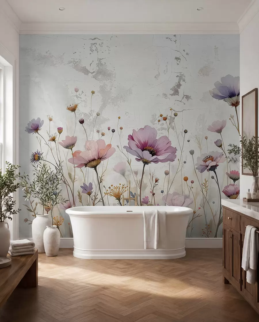 murales de pared Flores de acuarela en estilo grunge w03192
