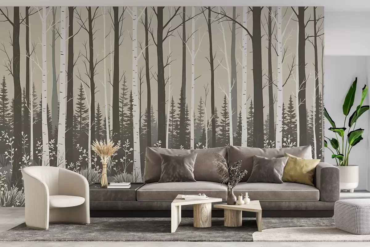 murales de pared Arboleda estilizada de pintura al óleo w03195