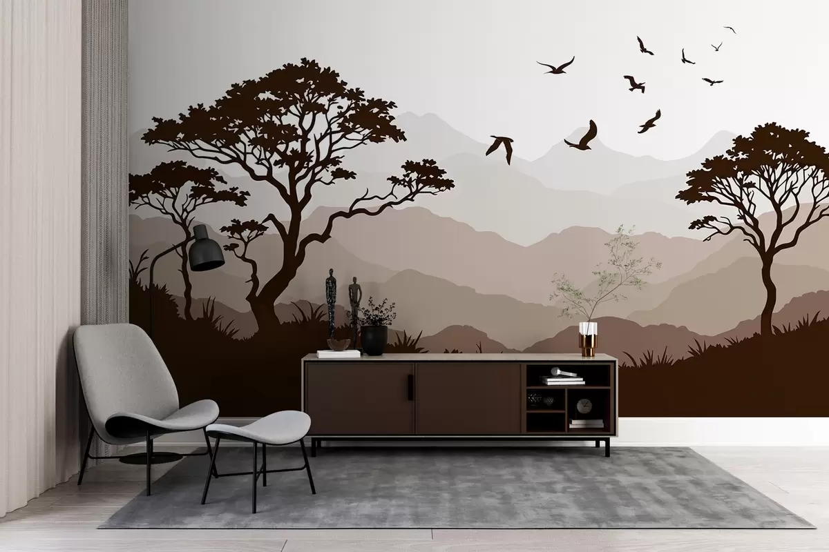 murales de pared Silueta paisaje w03210v1