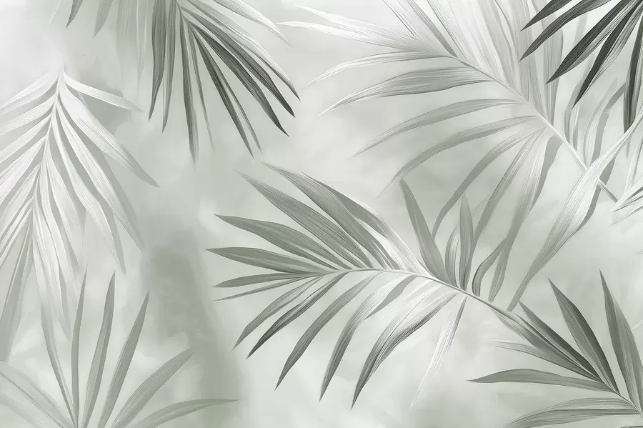 murales de pared Abstracción de hojas tropicales, palmera, paleta de colores verdes  w03153v2