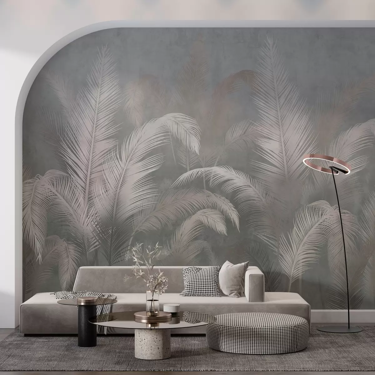 murales de pared Hojas de palmera tropicales en estilo grunge w03250v1