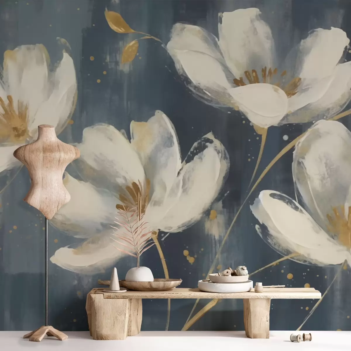 murales de pared Grandes flores blancas w03228
