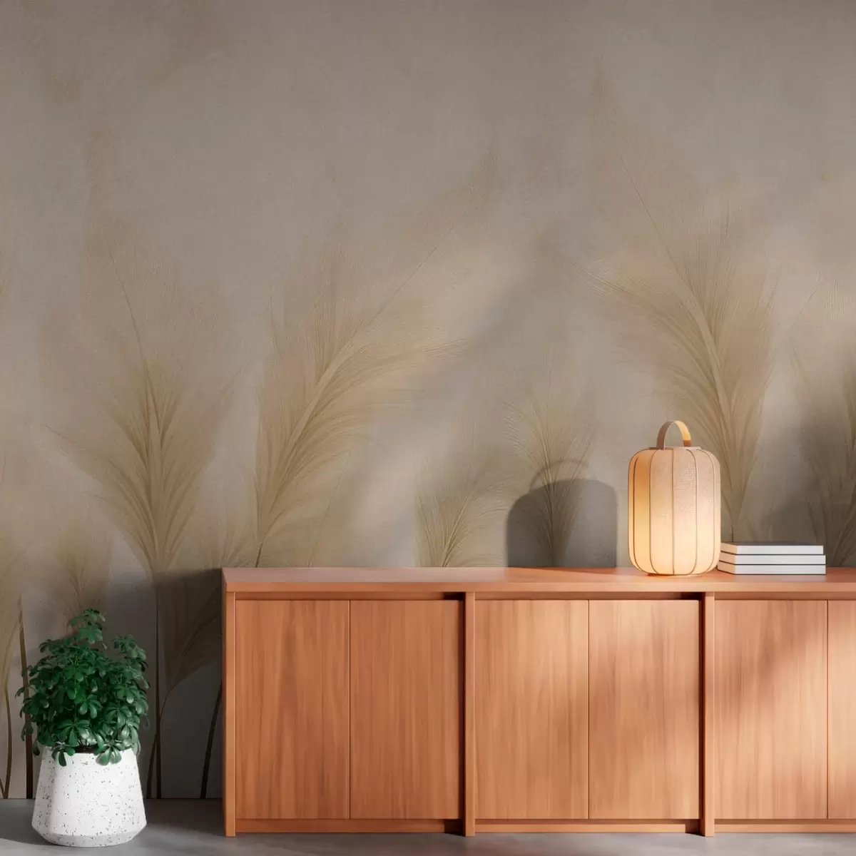murales de pared Plantas de junco sobre fondo beige envejecido w08858