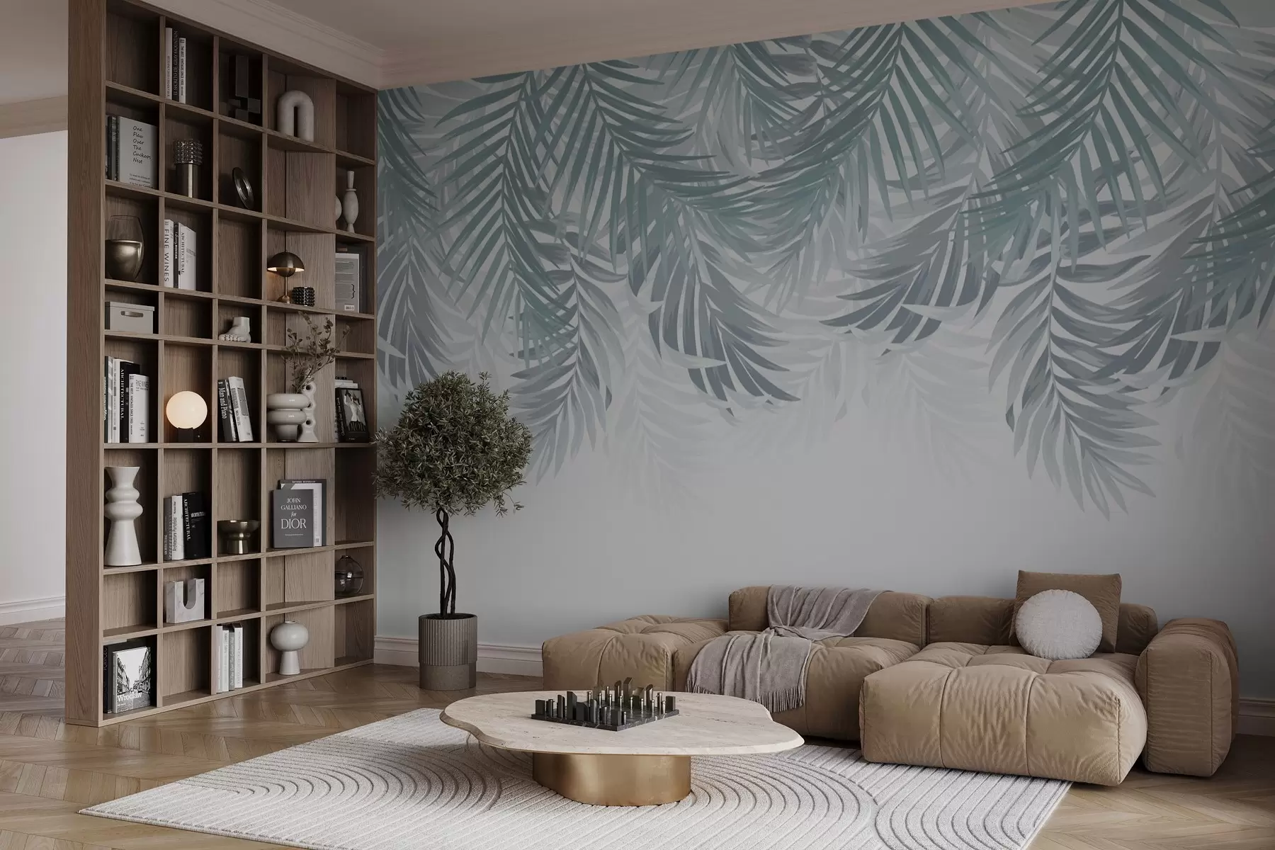 murales de pared Hojas de palmera turquesa desde arriba w03294v1