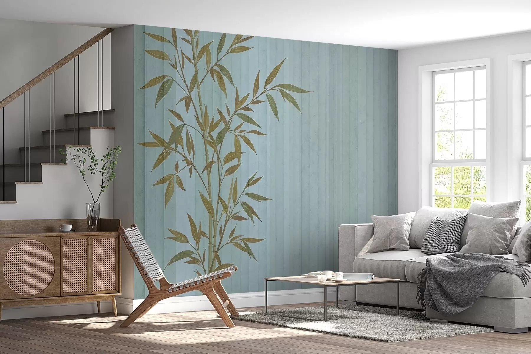 murales de pared Bambú pintado sobre fondo grunge w03337v2