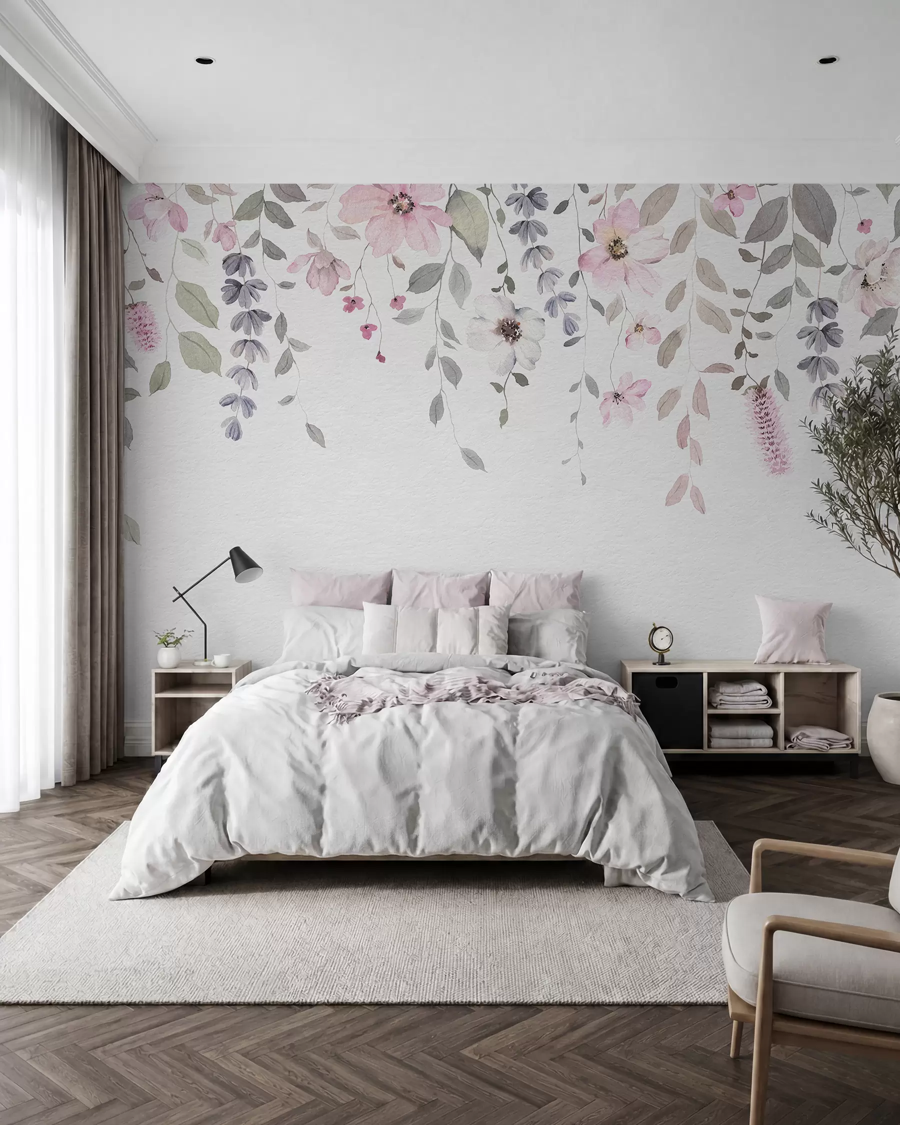 murales de pared Flores y hojas colgantes de acuarela w03315