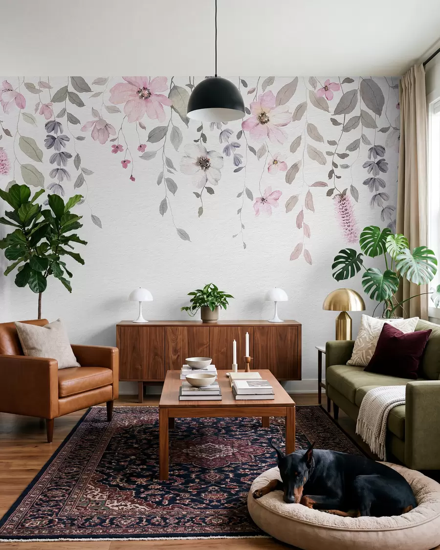 murales de pared Flores y hojas colgantes de acuarela w03315