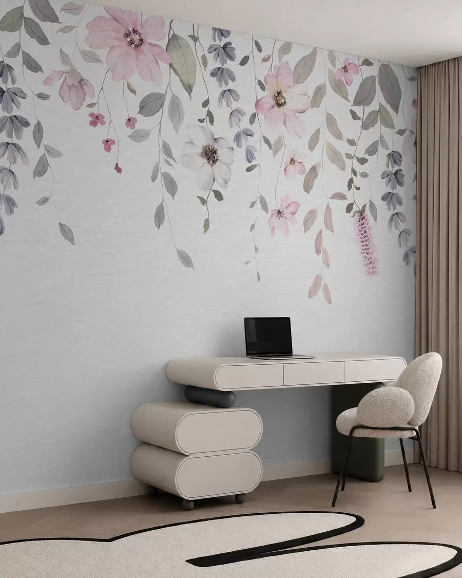 murales de pared Flores y hojas colgantes de acuarela w03315