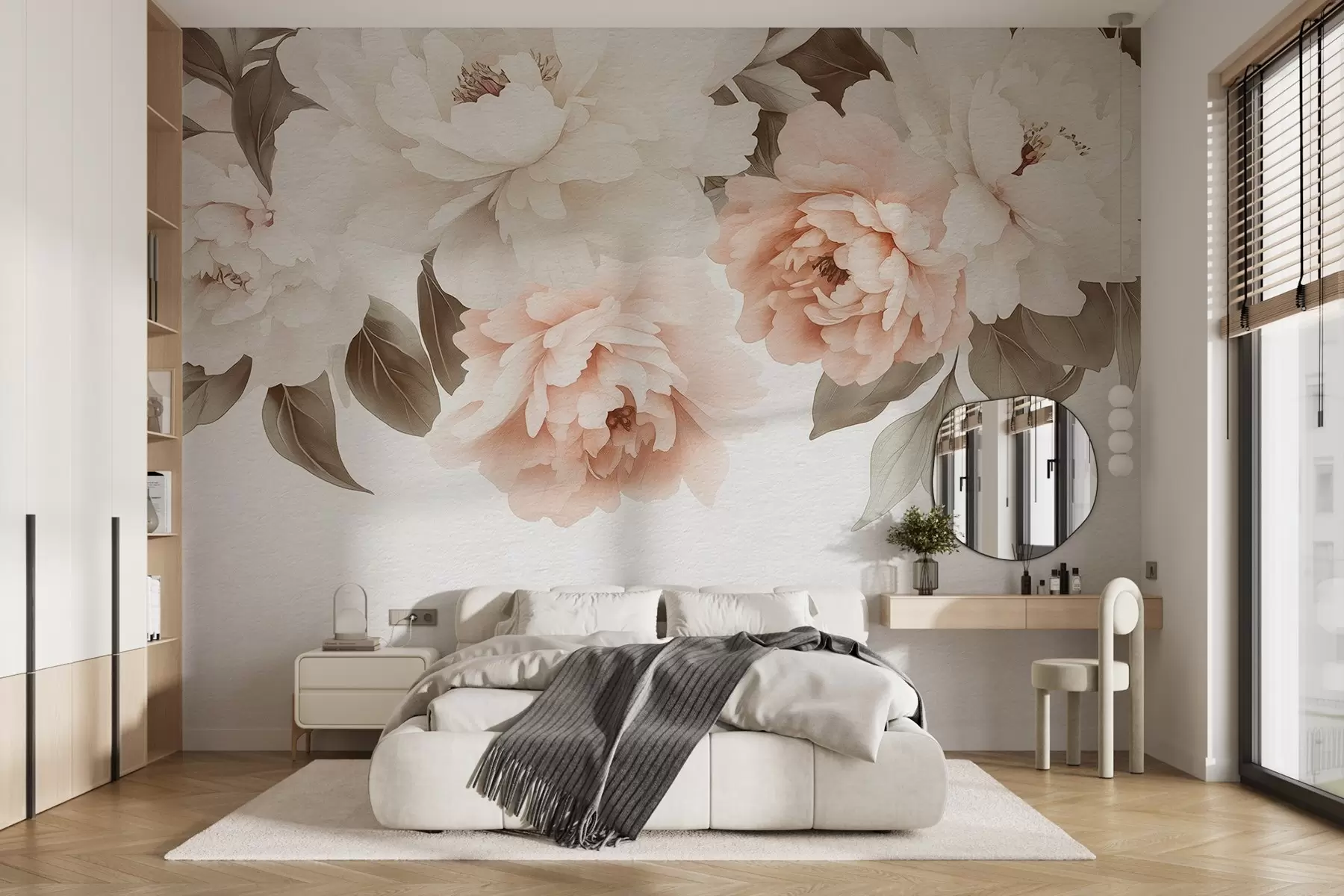 murales de pared Delicadas peonías vintage en acuarela w03317