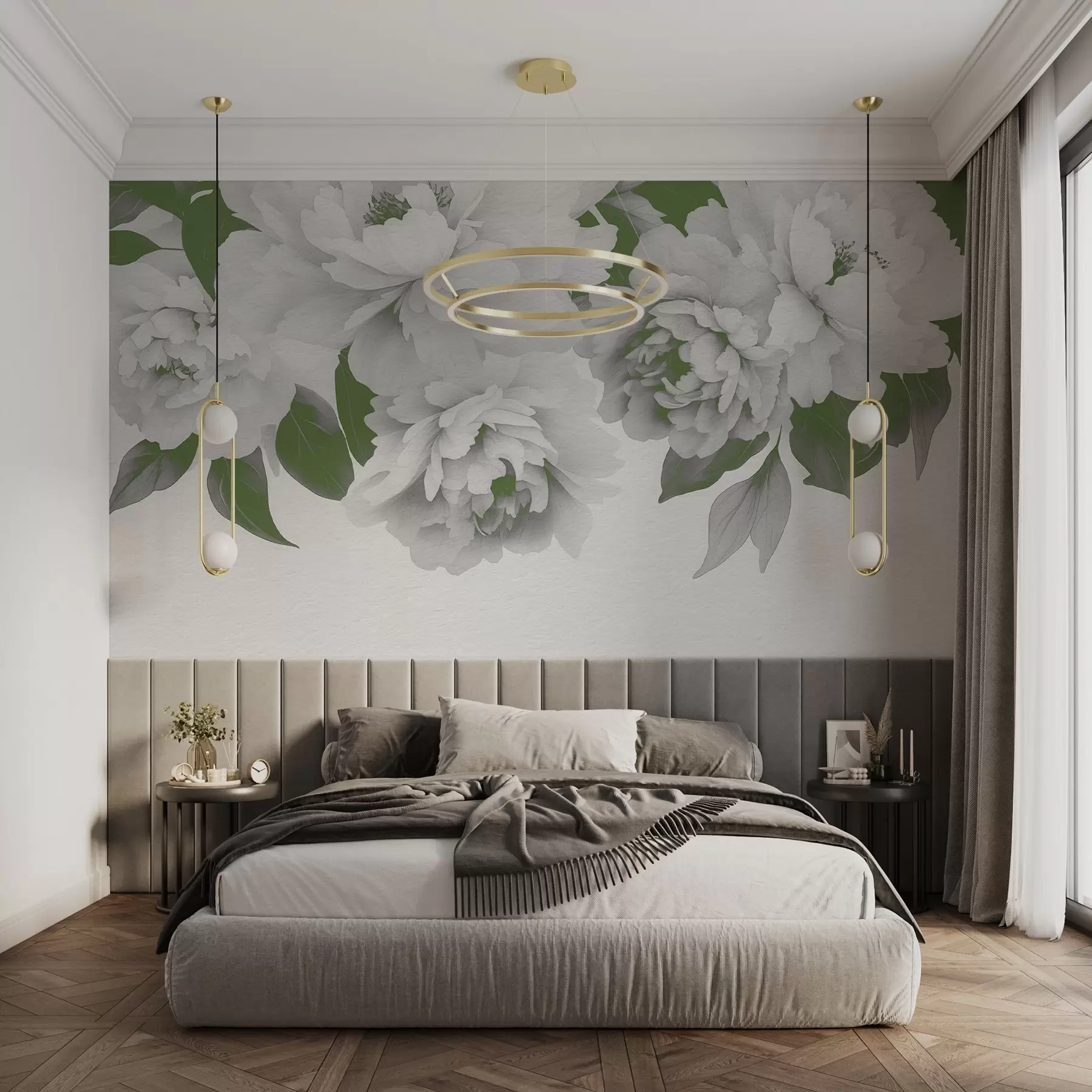 murales de pared Delicadas peonías vintage en acuarela w03317v2