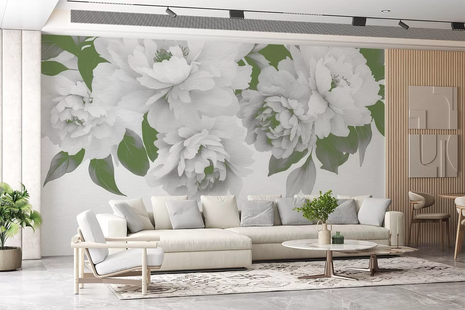 murales de pared Delicadas peonías vintage en acuarela w03317v2