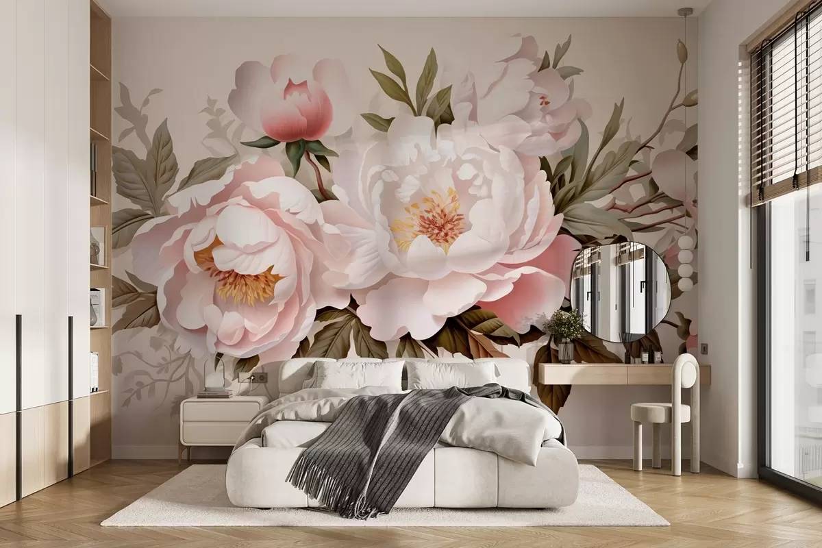 murales de pared Brotes rosa claro sobre fondo rosa w08884