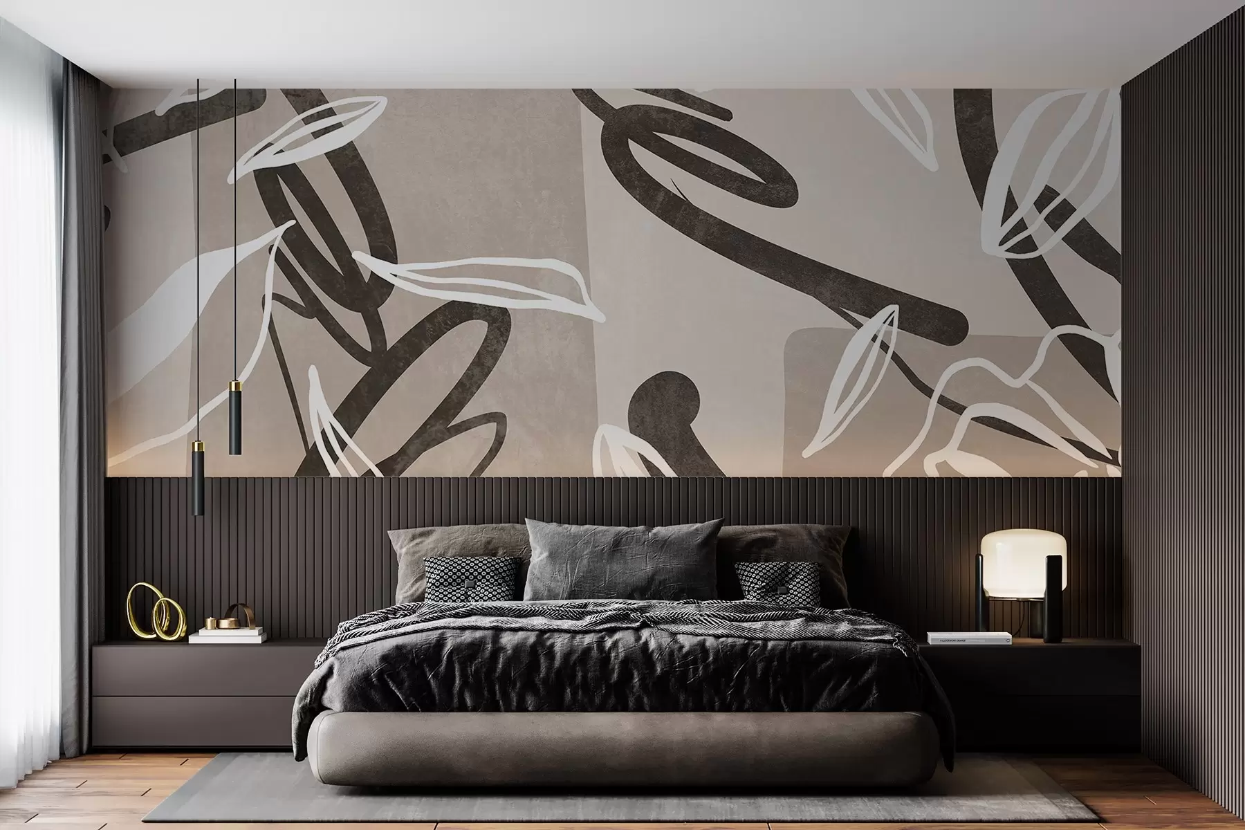 murales de pared Diseño moderno y minimalista de textura abstracta con elementos florales en una paleta de color beige neutro w08888