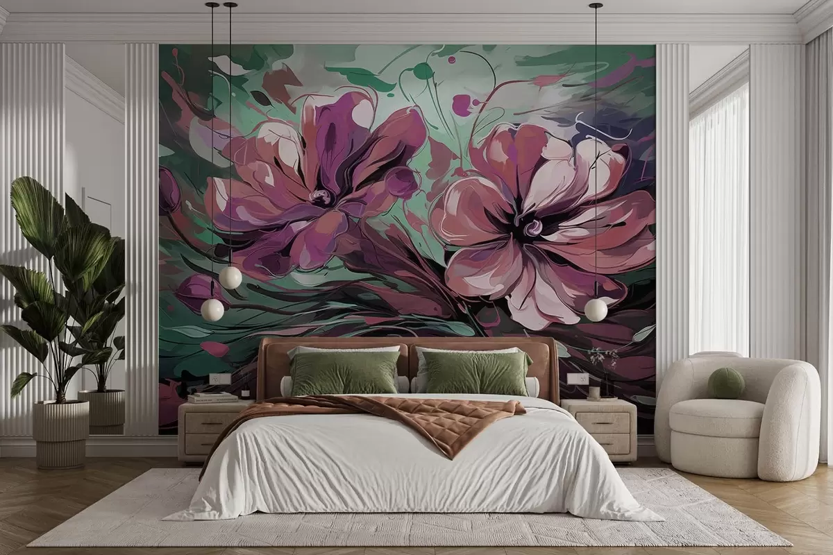murales de pared Grandes flores abstractas azules y azules w08863v1