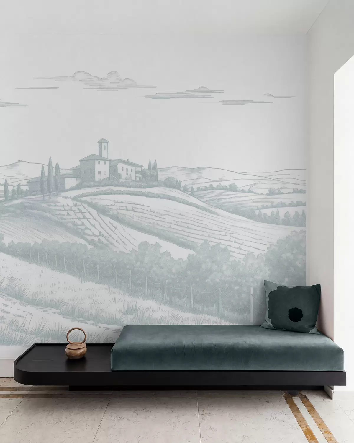 murales de pared Viñedo dibujado en azul w03349v1