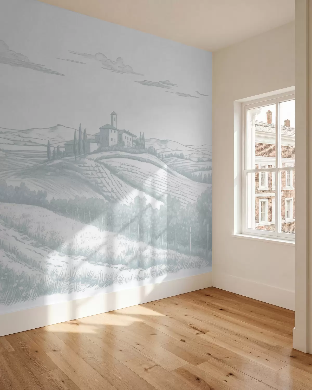 murales de pared Viñedo dibujado en azul w03349v1