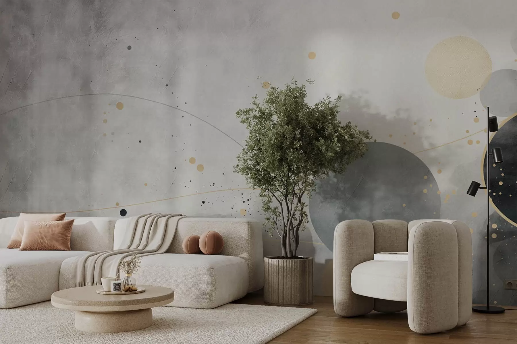 murales de pared Círculos y líneas, formas geométricas sobre fondo de hormigón w08904v2