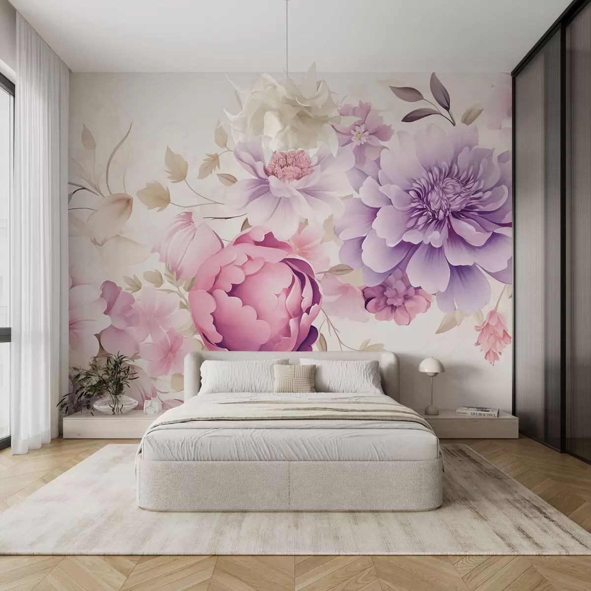 murales de pared Grandes flores rosas w08905