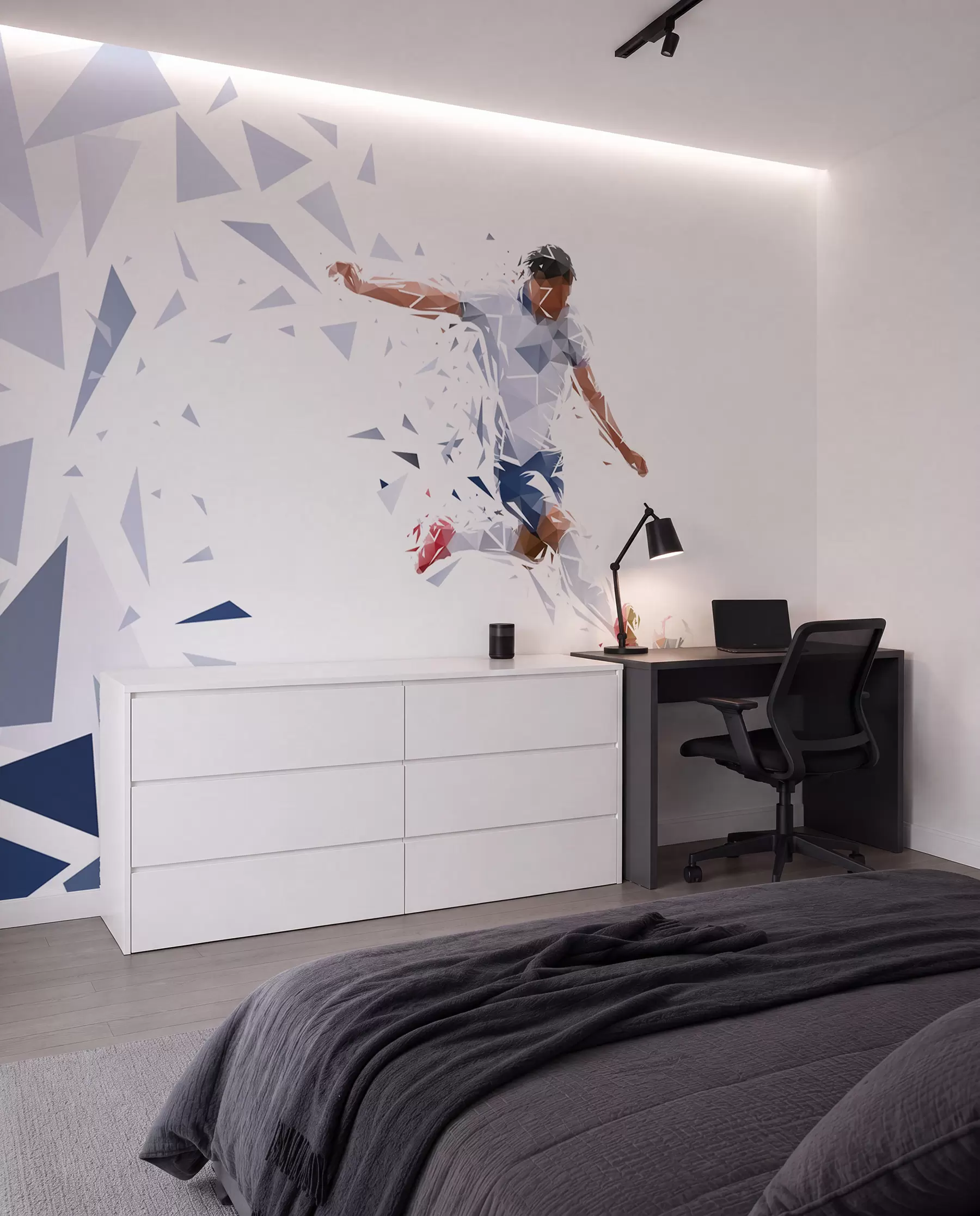 murales de pared Futbolista dinámico con un estilo poco polvoriento, golpeando el balón w03289