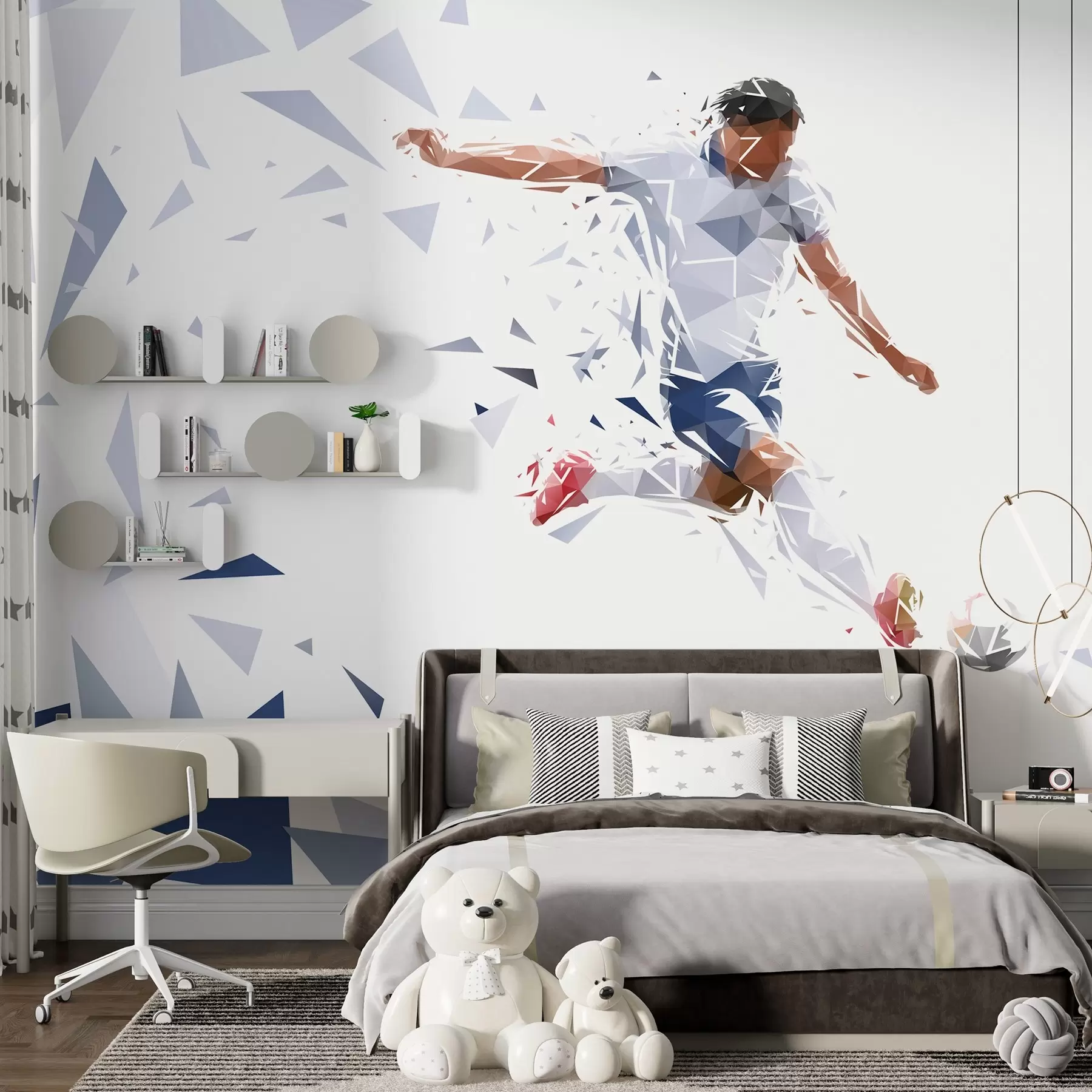 murales de pared Futbolista dinámico con un estilo poco polvoriento, golpeando el balón w03289