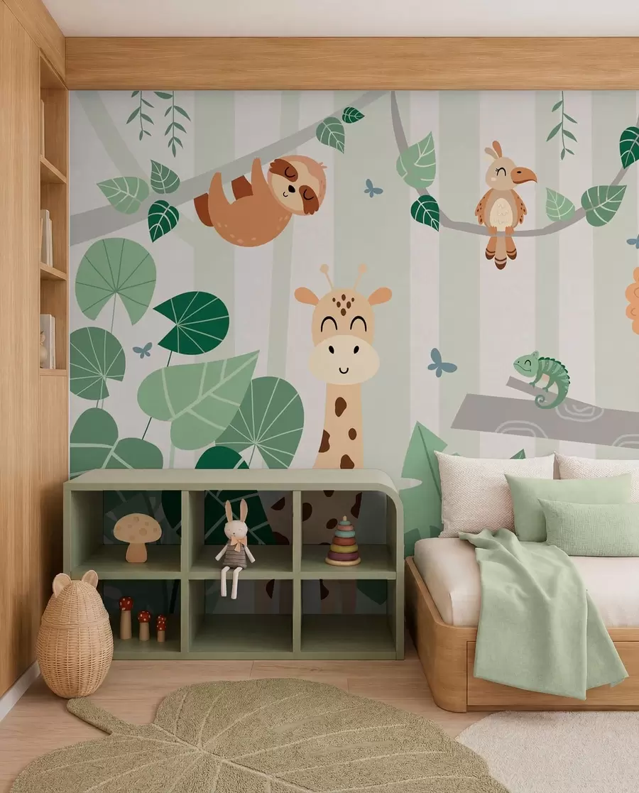 murales de pared Paisaje con animales tropicales w03376v1