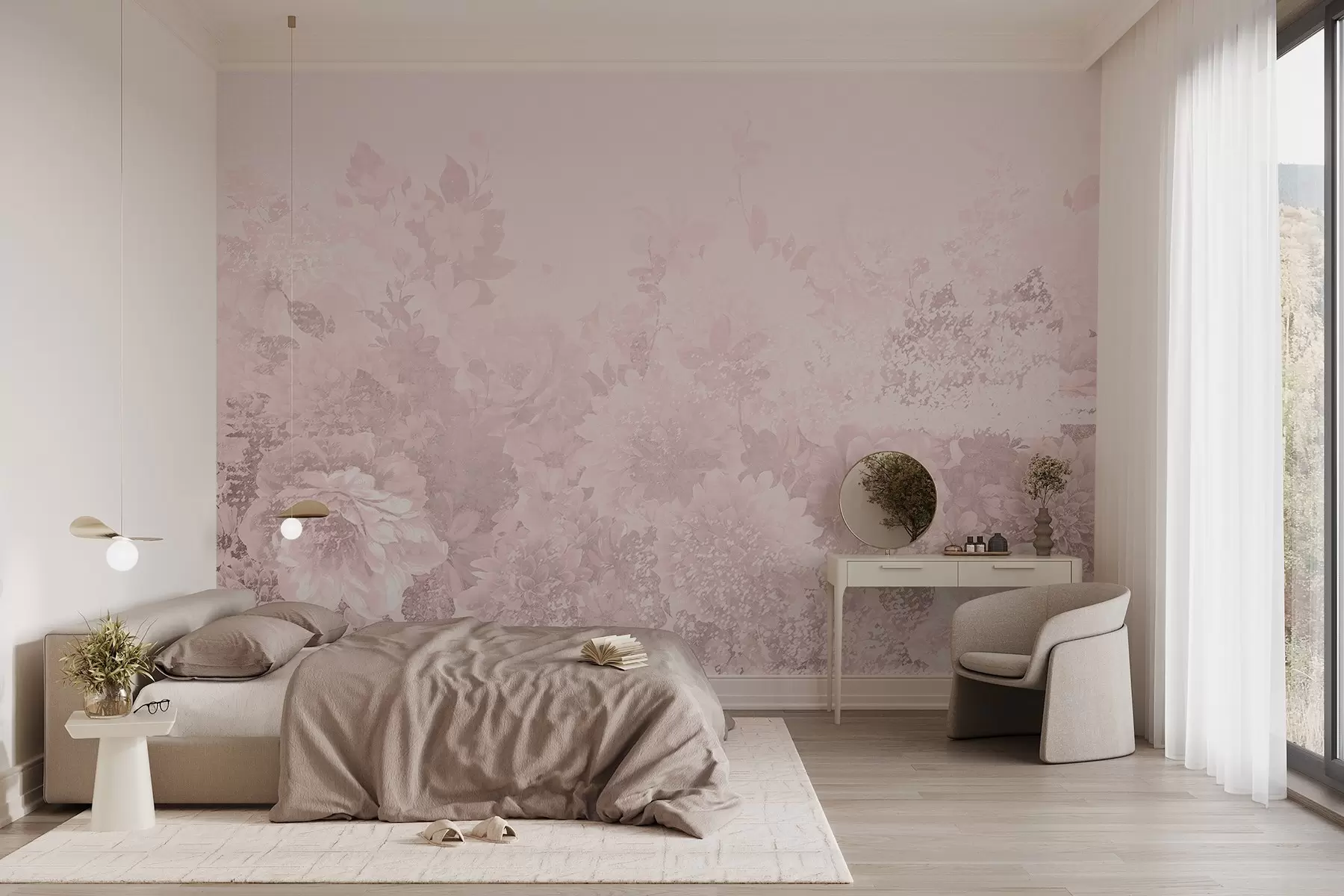 murales de pared Flores delicadas, monocolor y vintage w08925v3