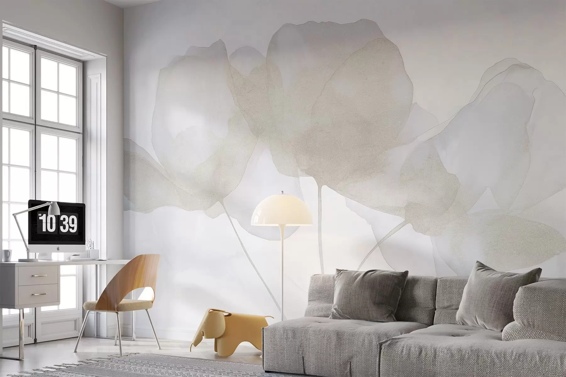 murales de pared Hermosas flores, pastel suave, minimalismo, natural, rústico, beige y azul w03407v2
