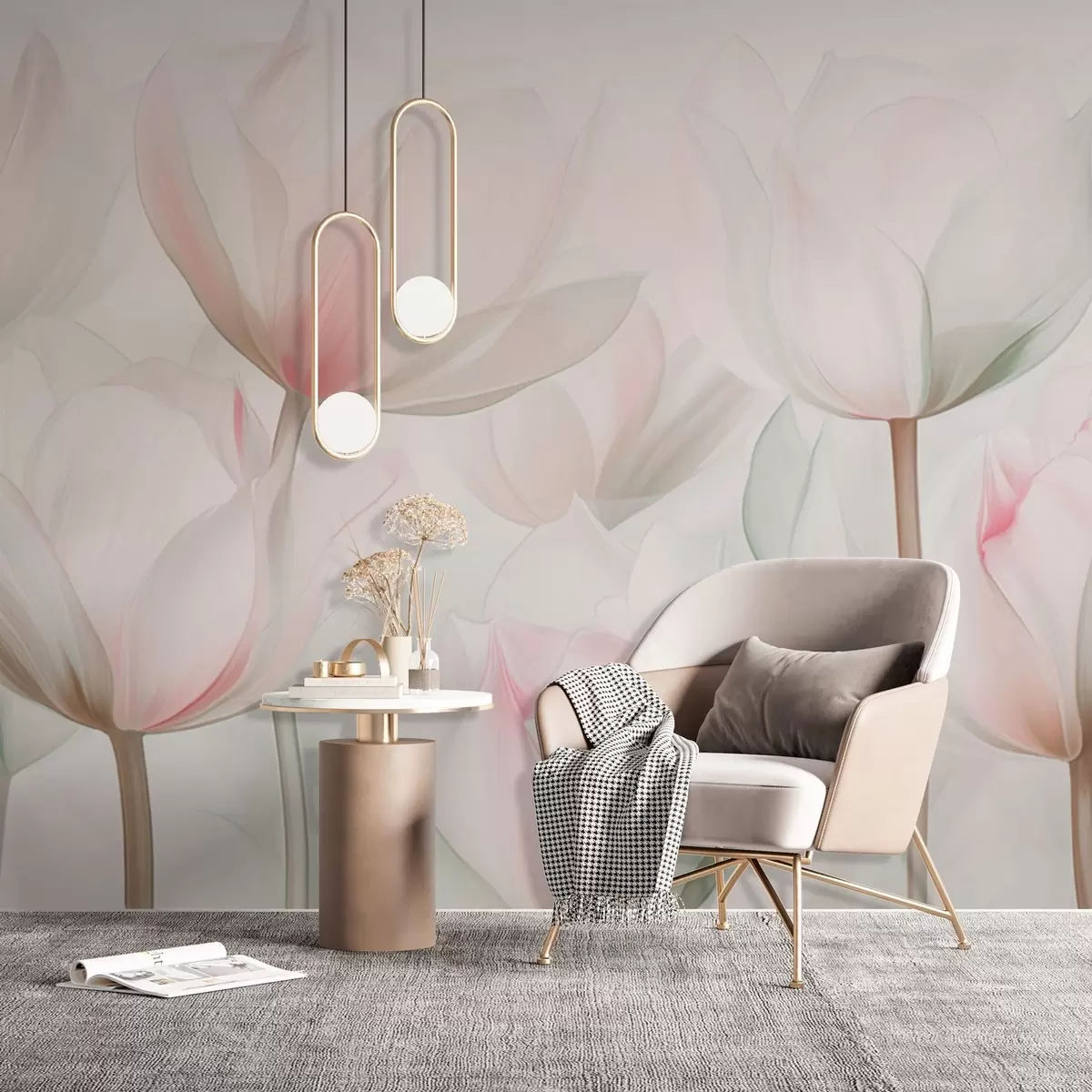 murales de pared Delicados tulipanes en colores pastel w03442v1