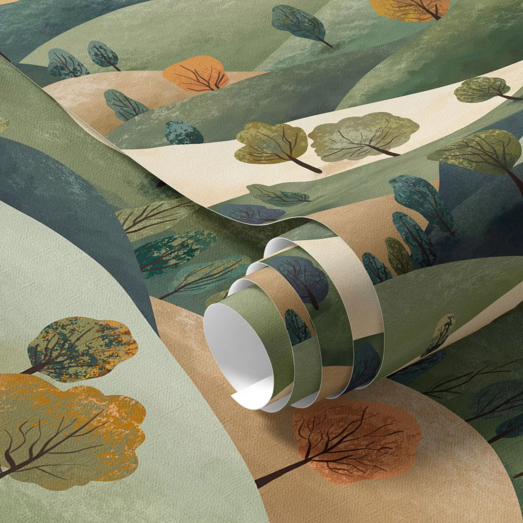 murales de pared Divertidas colinas con árboles a00091