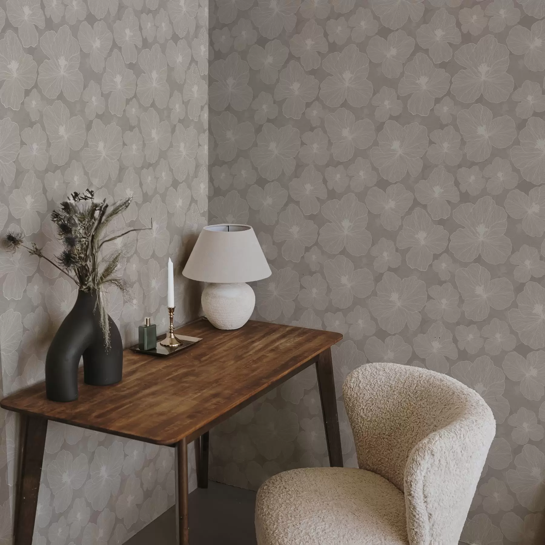 murales de pared Flores grandes sobre fondo beige a00067