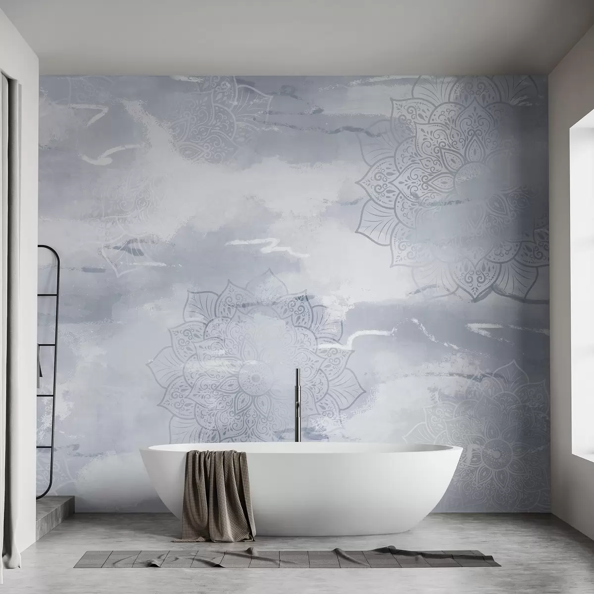 murales de pared Mandalas sobre fondo pastel, pinceladas vivas, colores azules w03409v1