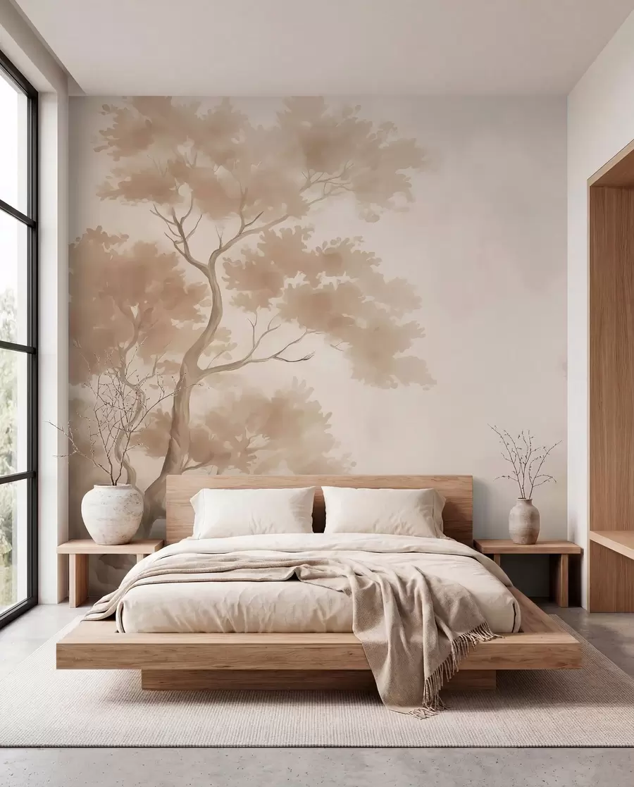 murales de pared Árbol imitación acuarela difuminada w03471
