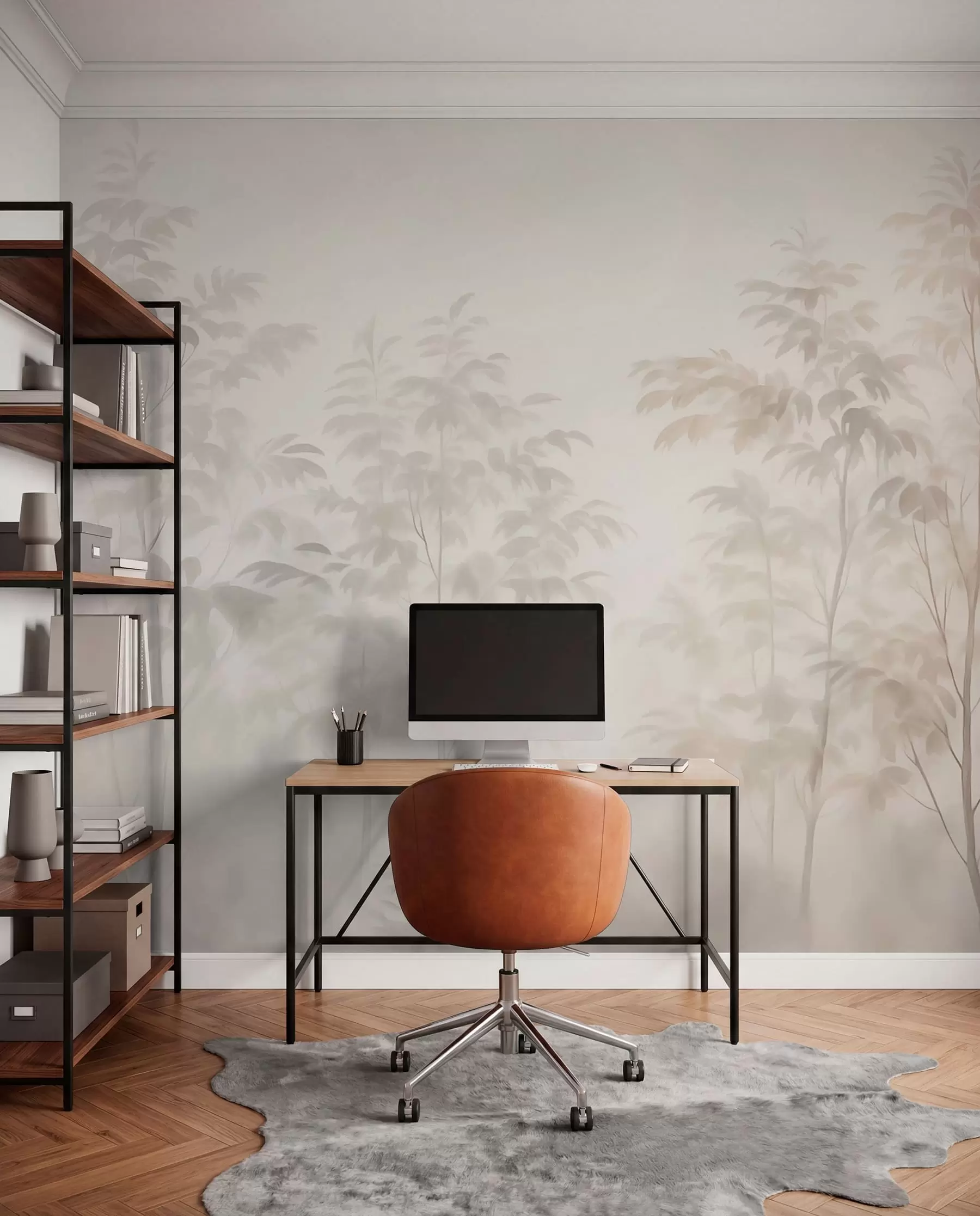 murales de pared Árboles imitación acuarela colores cálidos w03474